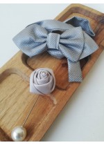 Стилен комплект за младоженец бутониера и папийонка цвят сиво