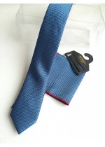 Комплект за сватба и бал тънка вратовръзка и кърпичка в синьо с кутия