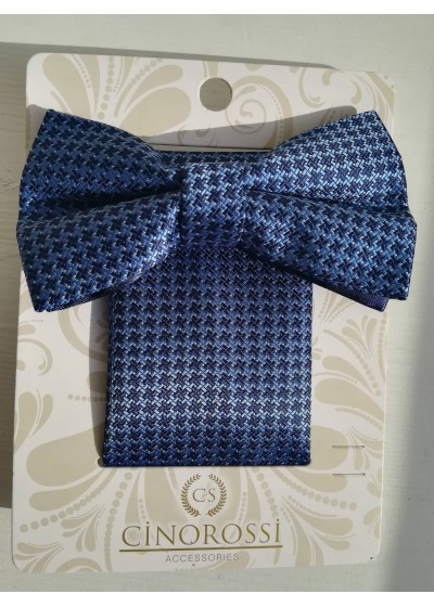 Стилен комплект за младоженец и абитуриент в тъмно синьо и черно папийонка и кърпичка за джоб Gino Rossi