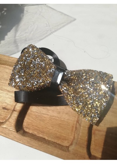 Луксозна кристална сватбена папийонка със златисти кристали