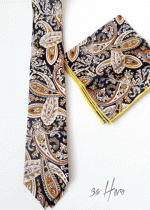 Комплект спортно- елегантна мъжка вратовръзка,  и кърпичка от чист памук в кафяво