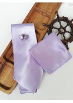 Стилен сватбен комплект вратовръзка кърпичка и ръкавели в светло лилаво