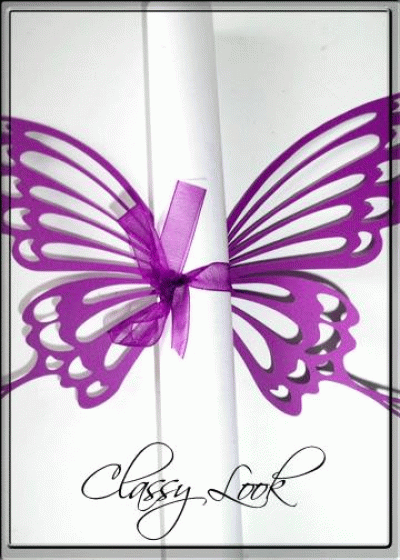 Сватбена покана тип Папирус Пеперуда модел Cinderella - тъмно лилаво