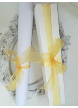 Дизайнерска сватбена покана в цвят светло злато с кутийка модел Ribbon