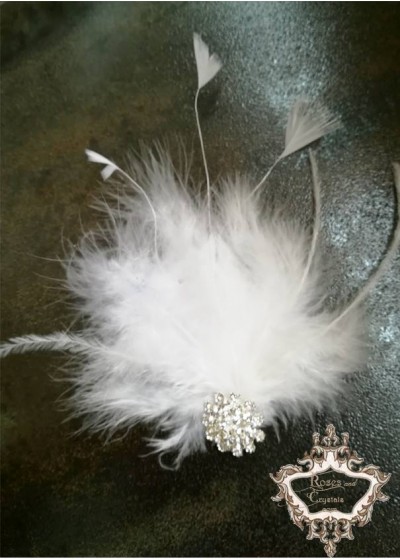 Сватбена украса за коса с пера и кристали в бяло Elegance White