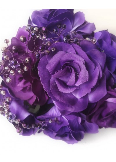 Булчински букет с луксозни рози и кристали в тъмно лилаво Amethyst Rose by Rosie Concept