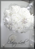 Букет за сватба с 21 рози и кристали и бутониера с перла Gris argenté
