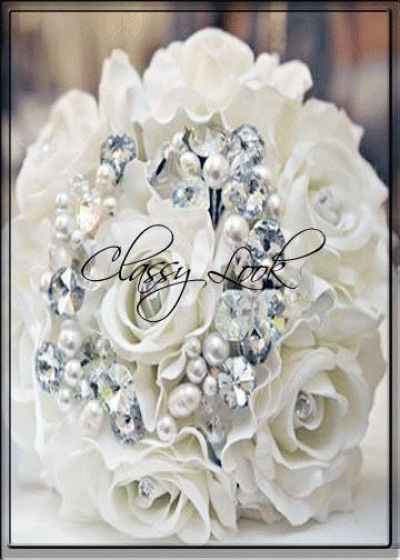Луксозен Булчински букет с изкуствени рози и кристали - Cristal Rêve - 25 рози