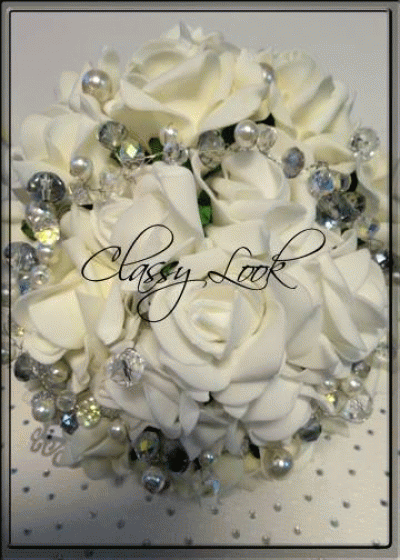 Сватбен букет с кристали Сваровски и изкуствени цветя Cristaux et roses - 23 рози