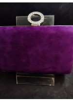 Стилна дамска чанта кадифе в тъмно лилаво с обков с белгийски кристали