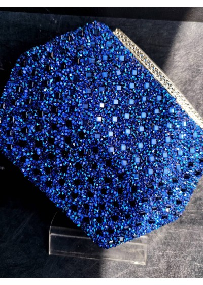 Дамска чанта с тъмно сини кристали за парти бал и официални поводи