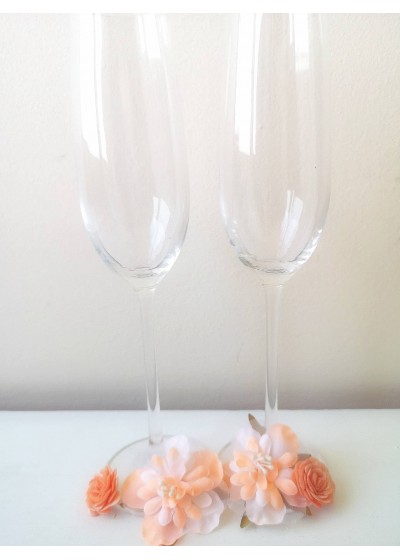 Чаши за сватба с цветя в цвят праскова серия Blush wedding