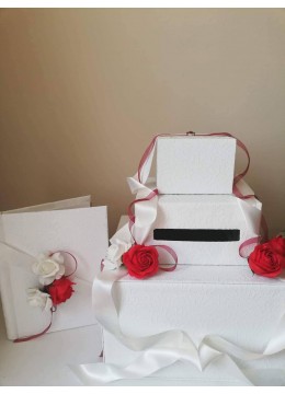 Сватбен комплект кутия за пари на три реда и сватбена книга серия Red Roses Passion