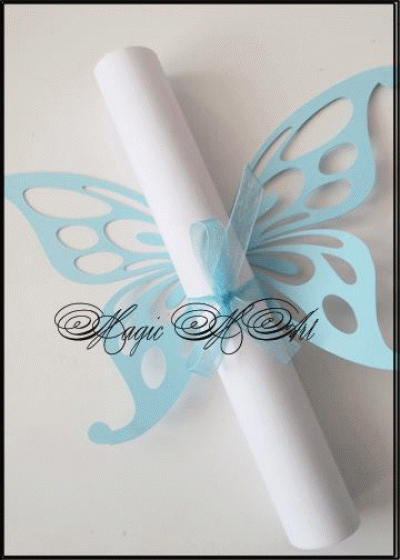 Покана за сватба тип Папирус Пеперуда модел Story светло синьо