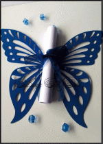 Сватбена покана тип Папирус Пеперуда модел Art Deco тъмно синьо