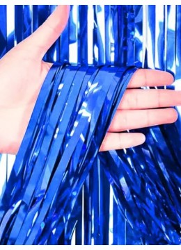 Декоративна завеса с лъскави ресни- Тъмно синьо с ефект гланц