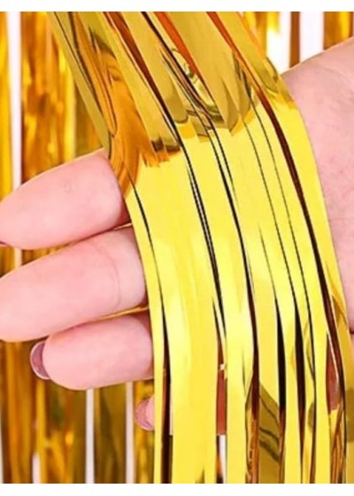 Декоративна завеса с лъскави ресни- Златно с ефект гланц
