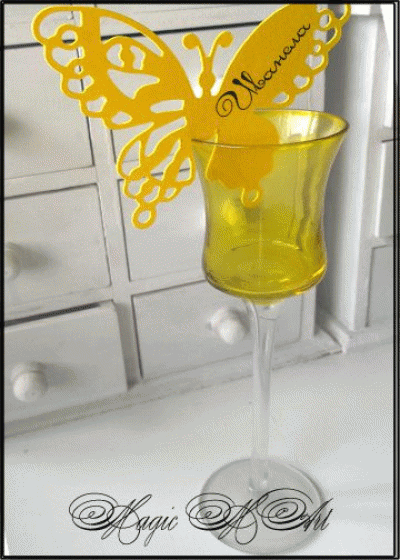 Тейбъл картичка -украса за чаша за сватба модел 8- Пеперуда Air пакет 50 бр жълто