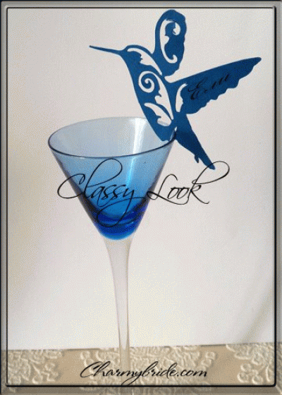 Тейбъл картичка -украса за чаша за сватба модел 92- Колибри пакет 50 бр тъмно синьо