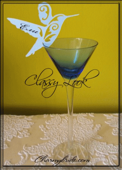Сватбена тейбъл картичка -украса за чаша модел 92- Колибри пакет 50 бр светло синьо