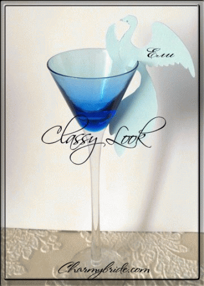 Сватбена тейбъл картичка -украса за чаша модел 5- Паун пакет 50 бр светло синьо