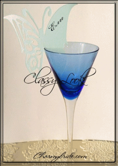 Сватбена тейбъл картичка -украса за чаша модел 1- Пеперуда Gothic пакет 50 бр светло синьо