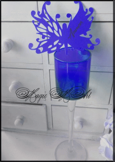 Сватбена тейбъл картичка -украса за чаша модел 6-  Пеперуда Trendy пакет 50 бр тъмно синьо