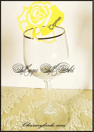 Сватбена тейбъл картичка -украса за чаша модел 2- Роза пакет 50 бр жълто