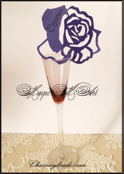 Сватбена тейбъл картичка -украса за чаша модел 2- Роза пакет 50 бр тъмно синьо