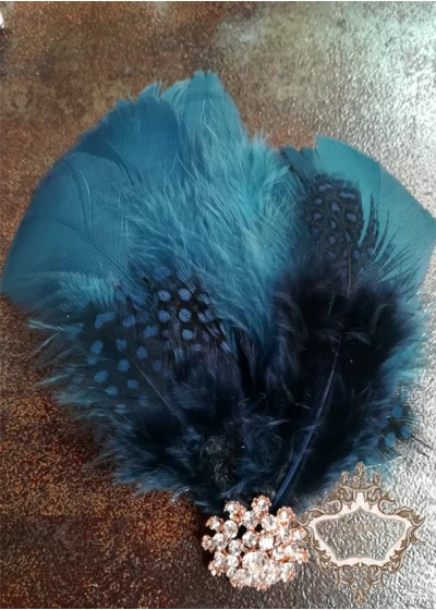 Сватбена украса за коса с пера и кристали в тъмно синьо лукс Dark-Blue Bird Lux